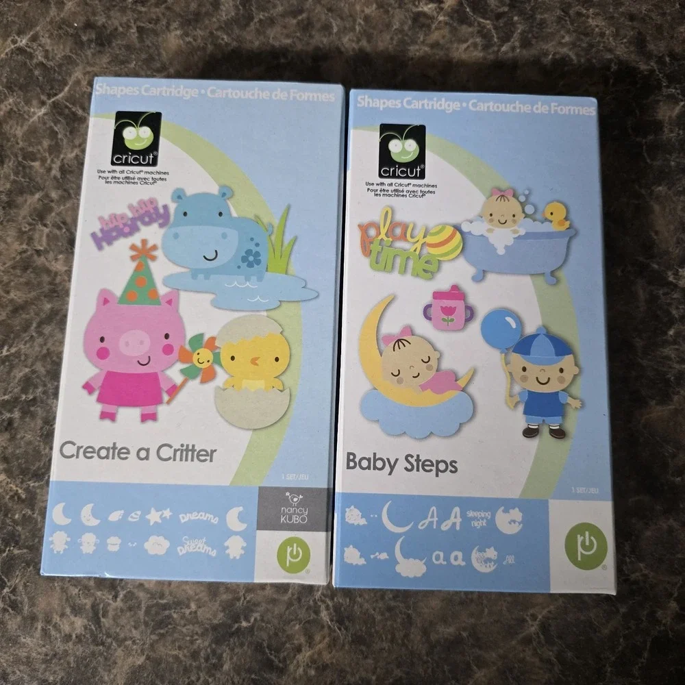 Cricut Create a Critter & Baby Steps Cartridges Complete Box Manuals Keypads
